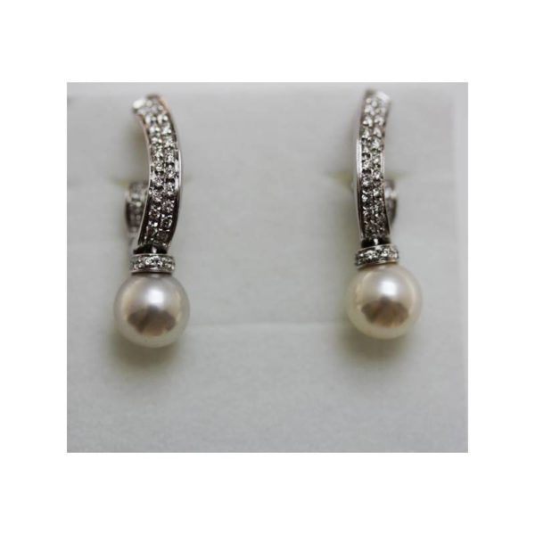 Salvini orecchini oro bianco K. 18 con diamanti e perla